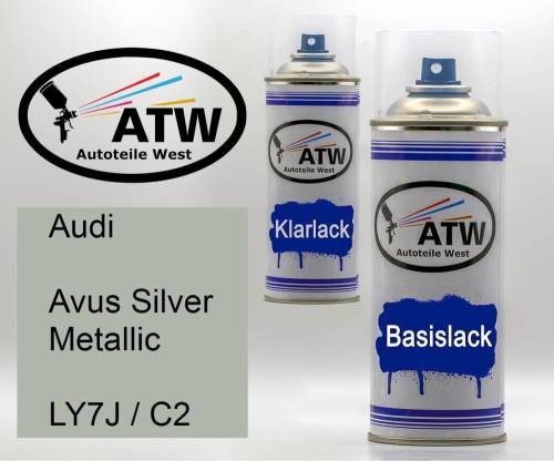 Audi, Avus Silver Metallic, LY7J / C2: 400ml Sprühdose + 400ml Klarlack - Set, von ATW Autoteile West.